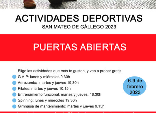 cartel puertas abiertas febrero 2023 actividades deportivas